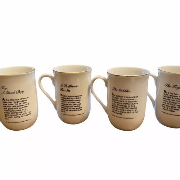 4 Vintage Norman Rockwell Museum Collection Coffee Cups Mugs 1982 Made In Japan - Picture 2 of 7